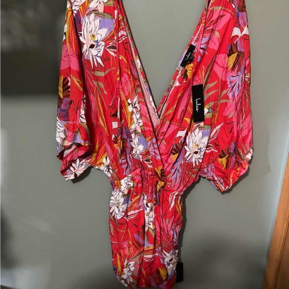 Lulu's Festival Flirt Red Tropical Print Dolman Sleeve Romper Size XL NWT - Picture 11 of 13